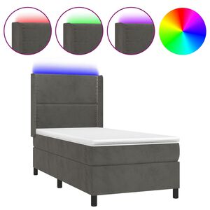vidaXL Cama box spring c/ colch&atilde;o/LED 100x200cm veludo cinzento-escuro