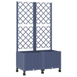vidaXL Vaso de Jardim com Treli&ccedil;a e Rodas Cinza Azul 80 x 40 x 146 cm