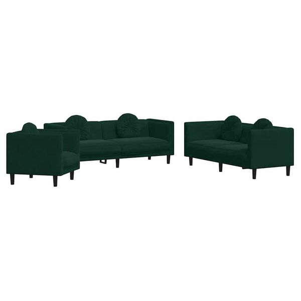 vidaXL 3 pcs conjunto de sof&aacute;s com almofadas veludo verde-escuro