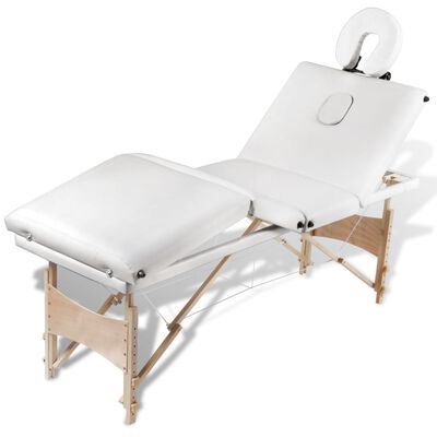 vidaXL Mesa massagens dobrável 4 zonas estrutura madeira branco nata