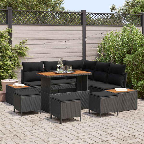 vidaXL Conjunto de Sof&aacute; de Jardim 9 pcs Preto vime PE