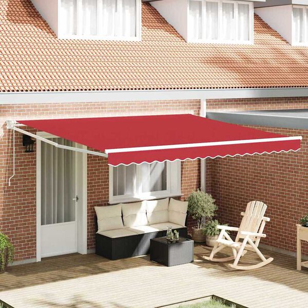 vidaXL Toldo Retr&aacute;til Manual Vermelho 400 &times; 300 cm tecido