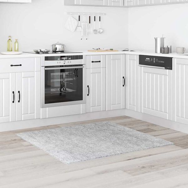 vidaXL Tapete Shaggy Antiderrapante Cinzeto 120 x 120 cm PP