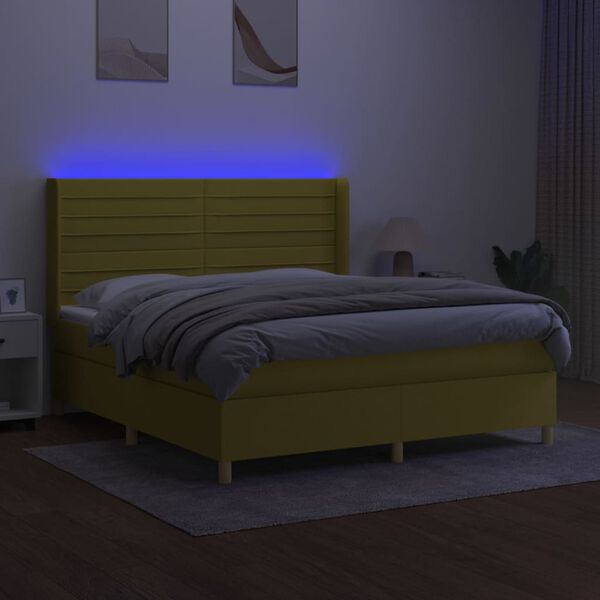 vidaXL Cama box spring c/ colch&atilde;o e LED 160x200 cm tecido verde