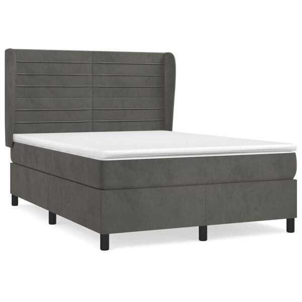 vidaXL Cama com molas/colch&atilde;o 140x190 cm veludo cinzento-escuro