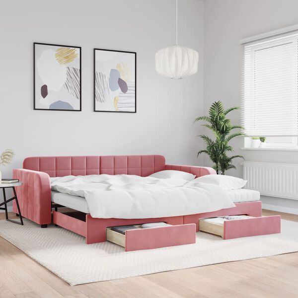 vidaXL Sof&aacute;-cama com gavet&atilde;o e gavetas 100x200 cm veludo rosa