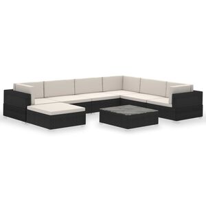 vidaXL 8 pcs conjunto lounge de jardim c/ almofad&otilde;es vime PE preto