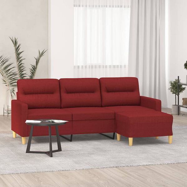 vidaXL Sof&aacute; de 3 lugares com apoio de p&eacute;s 180 cm tecido vermelho tinto