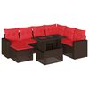 vidaXL Conjunto de sof&aacute; de jardim com 8 pe&ccedil;as e almofadas em rattan sint&eacute;tico marrom