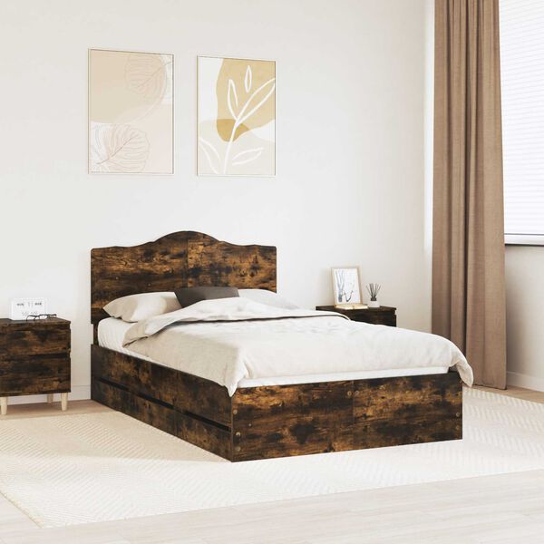 vidaXL Estrutura da Cama com gaveta Carvalho Defumado 135 x 190 cm