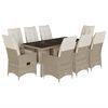 vidaXL 9 pcs conjunto de bistr&ocirc; para jardim c/ almofad&otilde;es vime PE bege