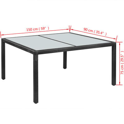 vidaXL Mesa de jantar de exterior em vime 150x90x75 cm preto