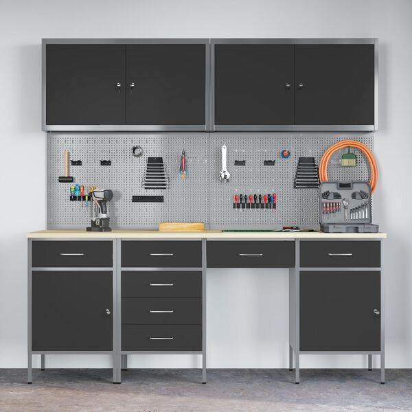 vidaXL Bancada de trabalho 10 pcs Preto 200 x 55 x 200 cm Aço