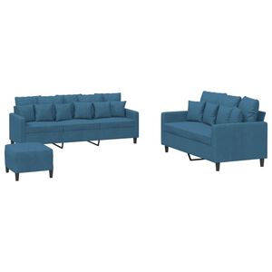 vidaXL 3 pcs conjunto de sof&aacute;s com almofad&otilde;es veludo azul