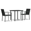 vidaXL 3 pcs conjunto de jantar p/ jardim c/ almofad&otilde;es vime PE e a&ccedil;o