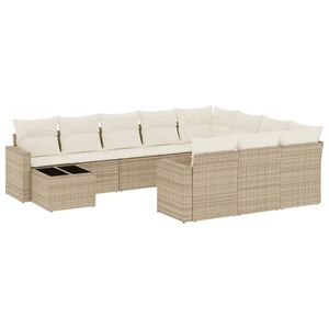 vidaXL 11 pcs conjunto sof&aacute;s de jardim c/ almofad&otilde;es vime PE bege