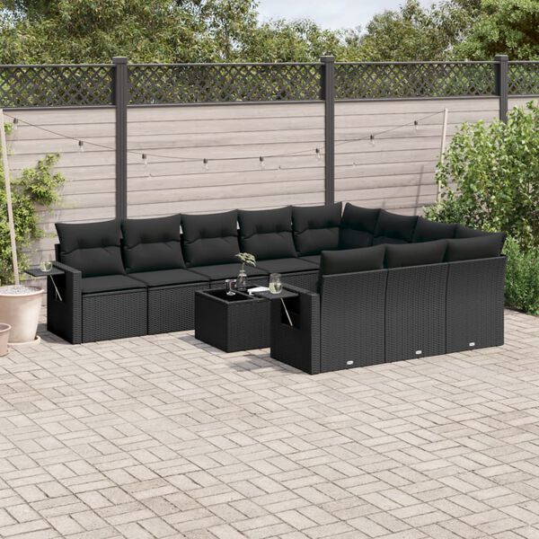 vidaXL 11 pcs conjunto sof&aacute;s de jardim c/ almofad&otilde;es vime PE preto