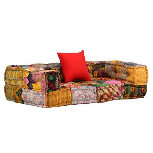 vidaXL Pufe modular de 2 lugares tecido em retalhos