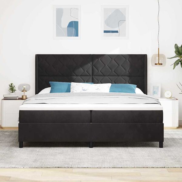 vidaXL Cama Box com colch&atilde;o com led Preto 200 x 200 cm Veludo
