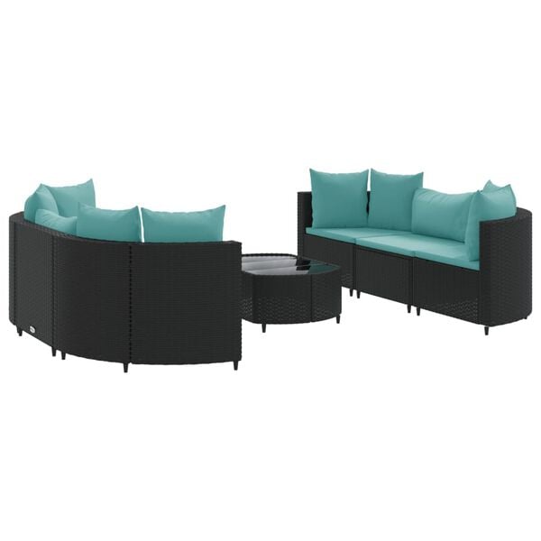 vidaXL 7 pcs conjunto de sof&aacute;s p/ jardim c/ almofad&otilde;es vime PE preto