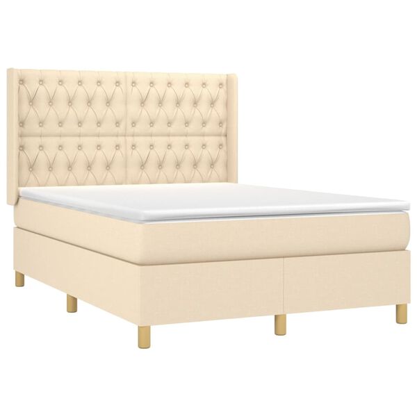 vidaXL Cama box spring c/ colch&atilde;o e LED 140x190 cm tecido cor creme