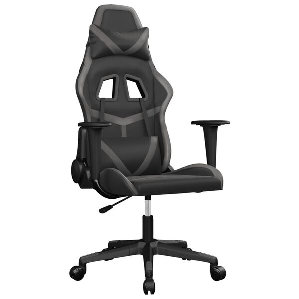 vidaXL Cadeira gaming massagens couro artificial preto e cinzento