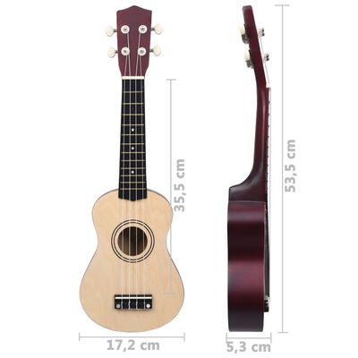 vidaXL Conjunto ukulele soprano infantil c/ saco madeira escura 21"