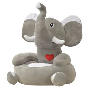 vidaXL Cadeira em pelúcia infantil, elefante, cinzento