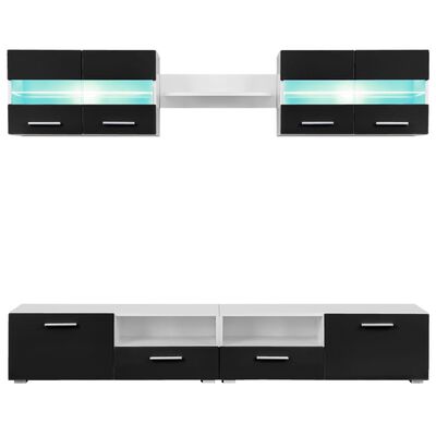 vidaXL Conj. unidades de parede p/ TV luzes LED 5 pcs preto brilhante