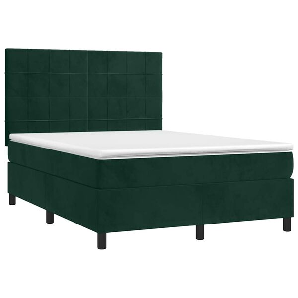 vidaXL Cama com molas/colch&atilde;o 140x190 cm veludo verde-escuro