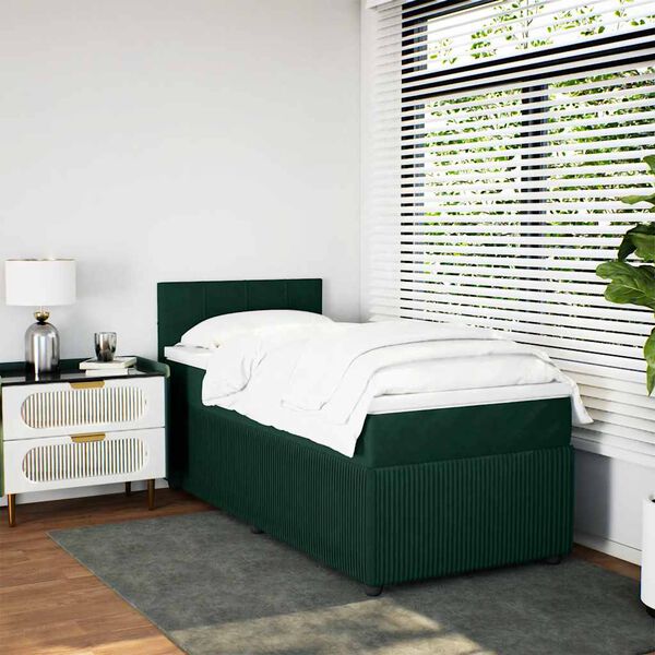 vidaXL Cama com molas/colch&atilde;o 100x200 cm veludo verde-escuro