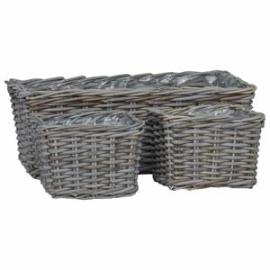 vidaXL Cesta de Plantas com armazenamento 3 pcs Cinzeto Rattan Kubu