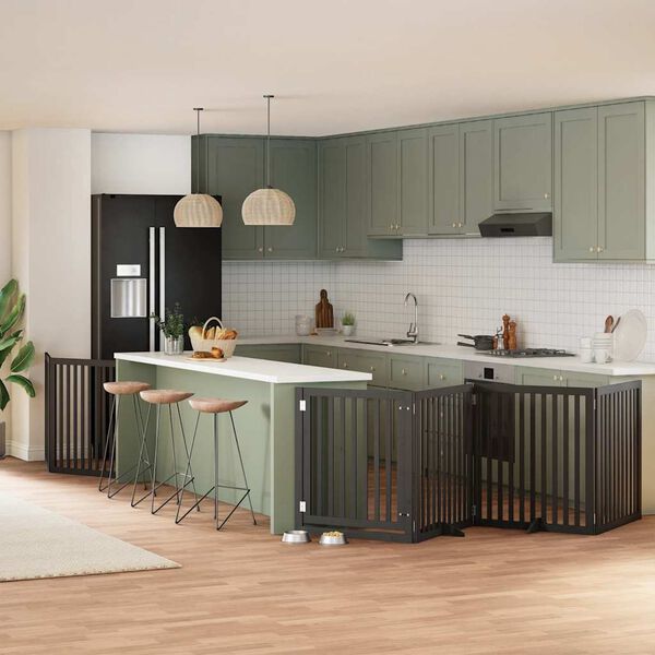 vidaXL Port&atilde;o p/ c&atilde;es com porta dobr&aacute;vel 6 pain&eacute;is 480 cm &aacute;lamo preto