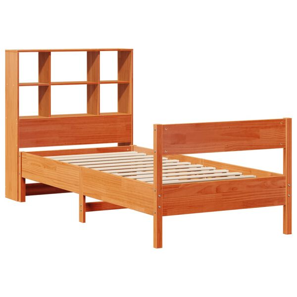 vidaXL Cama com estante sem colch&atilde;o 90x190cm pinho maci&ccedil;o castanho-mel
