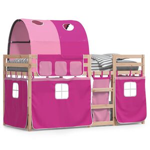 vidaXL Beliche com cortinas 90x200 cm madeira de pinho maci&ccedil;a rosa