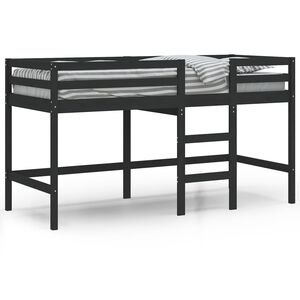 vidaXL Cama alta p/ crian&ccedil;a c/ escada 80x200 cm pinho maci&ccedil;o preto