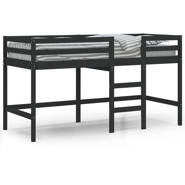 vidaXL Cama alta p/ crian&ccedil;a c/ escada 80x200 cm pinho maci&ccedil;o preto