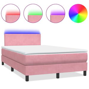 vidaXL Cama box spring c/ colch&atilde;o e LED 120x210 cm veludo Rosa