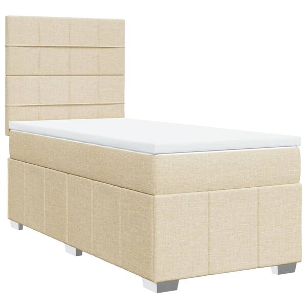 vidaXL Cama com molas/colch&atilde;o 90x200 cm tecido cor cr&egrave;me