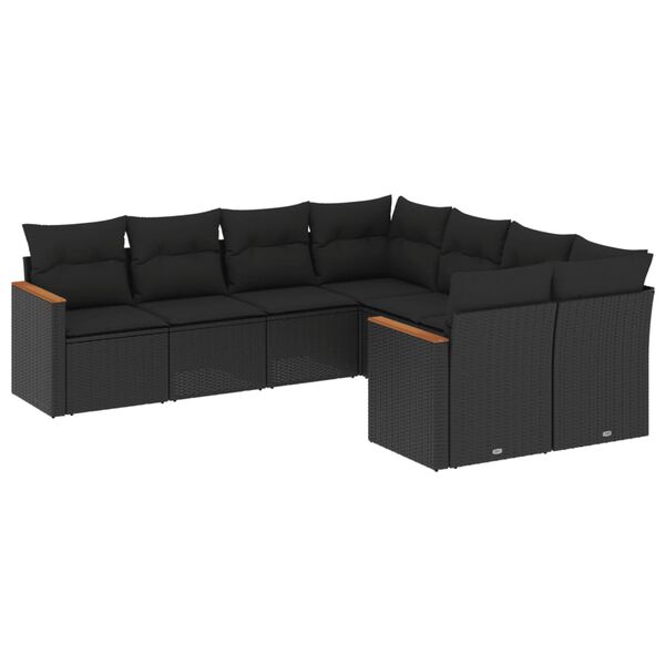 vidaXL 8 pcs conjunto sof&aacute;s de jardim com almofad&otilde;es vime PE preto