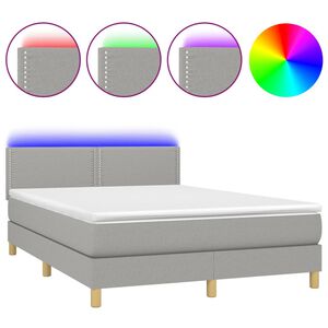vidaXL Cama box spring c/ colch&atilde;o e LED 140x190 cm tecido cinza-claro
