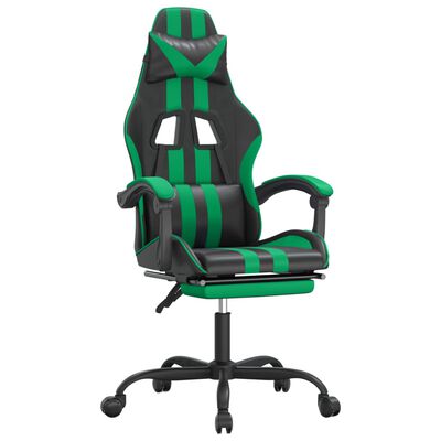 vidaXL Cadeira gaming giratória c/ apoio pés couro artif. preto/verde