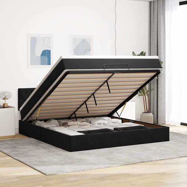 vidaXL Estrutura de cama otomana com colch&atilde;o 160x200 cm veludo preto
