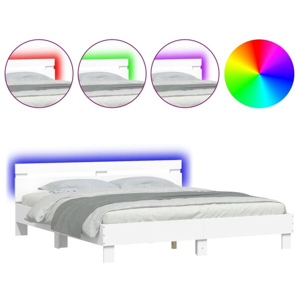 vidaXL Estrutura cama c/ cabeceira e luzes LED 180x200 cm branco