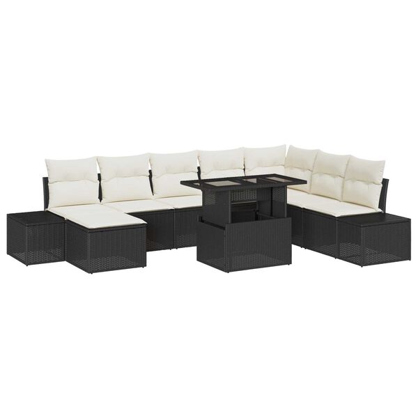 vidaXL Conjunto de Sofá de Jardim 9 pcs Preto Rattan Sintético
