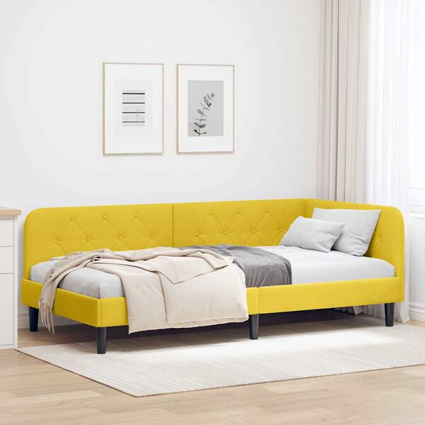 vidaXL Estrutura de Cama de Canto Amarelo 100 x 200 cm Veludo