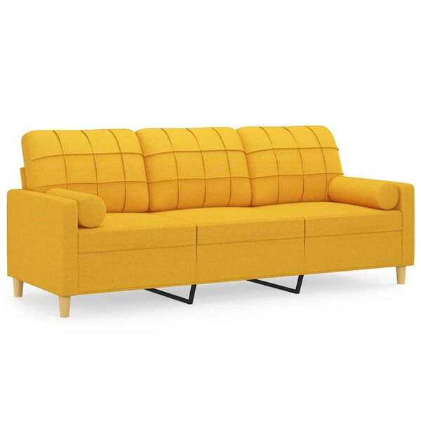 vidaXL Sof&aacute; 3 lug. c/ almofadas/almofad&otilde;es 180 cm tecido amarelo-claro