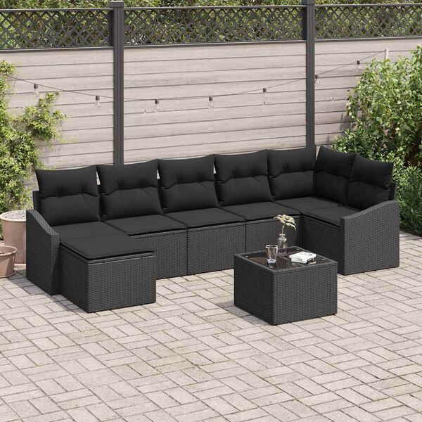 vidaXL Conjunto de Sof&aacute; de Jardim com almofada 8 pcs Preto vime PE
