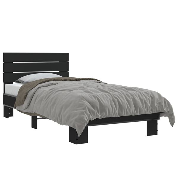 vidaXL Estrutura de cama 75x190 cm derivados de madeira e metal preto