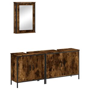 vidaXL 3 pcs conjunto de m&oacute;veis WC madeira processada carvalho fumado